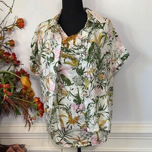 NWT Rachel Zoe 100% Linen Tropical Jungle Floral Button Down & Tank Set L